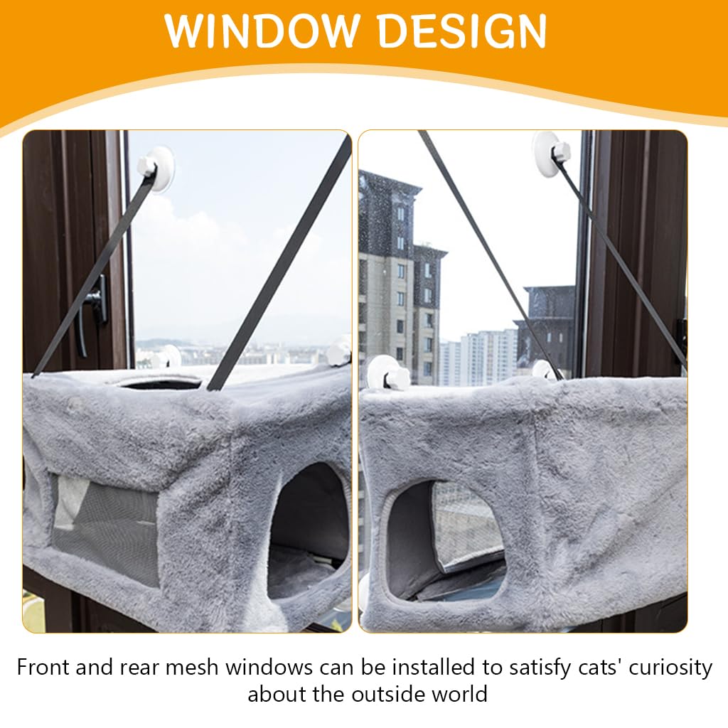 Qpets Cat Hanging Bed with 4 Strong Suction Cups Hanging Plush Cat House Hanging Cat Bed for Window Dual Holes Breathable Plush Cat Bed DIY Assembly Cat House - 31x50x28cm Qpets Cat Hanging Bed with 4 Strong Suction Cups Hanging Plush Cat House Hanging Cat Bed for Window Dual Holes Breathable Plush Cat Bed DIY Assembly Cat House - 31x50x28cm
